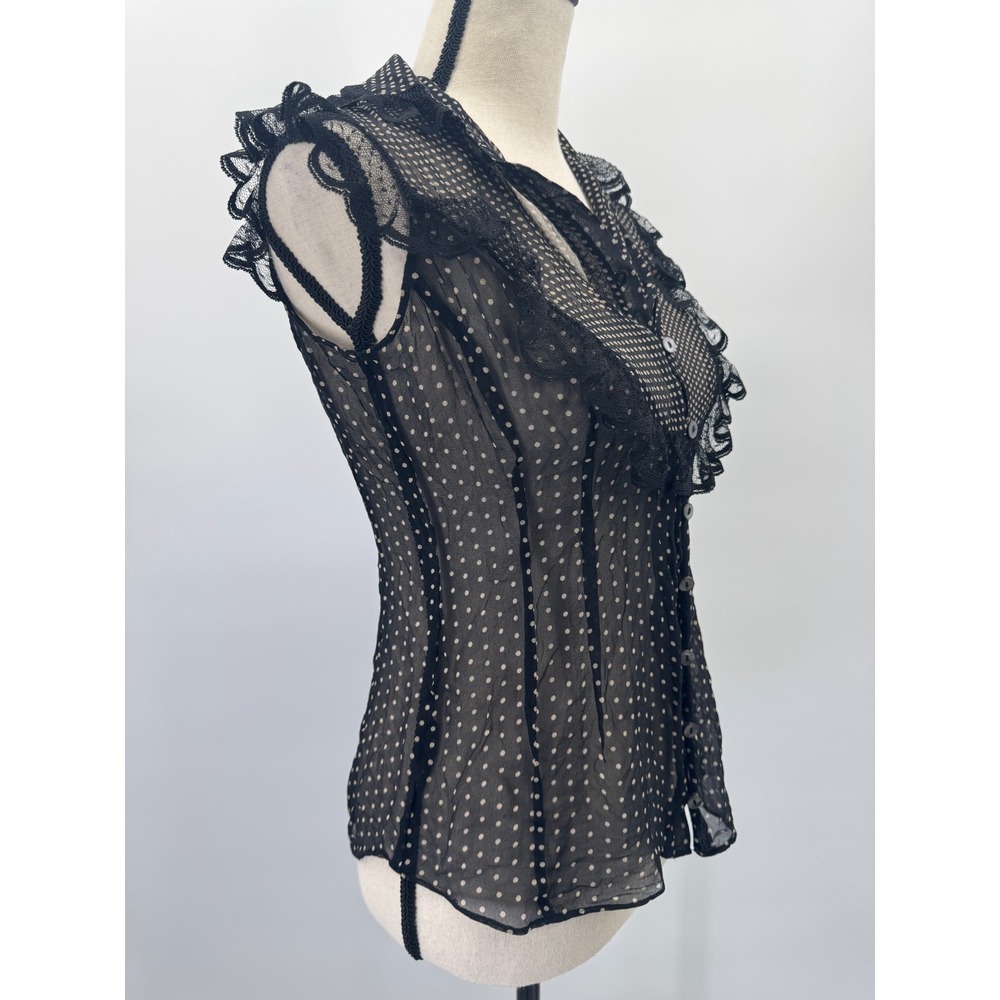 VTG Laundry Shelli Segal Silk Lace Polka Dot Sheer Top Small Coquette Rockabilly - Picture 3 of 16